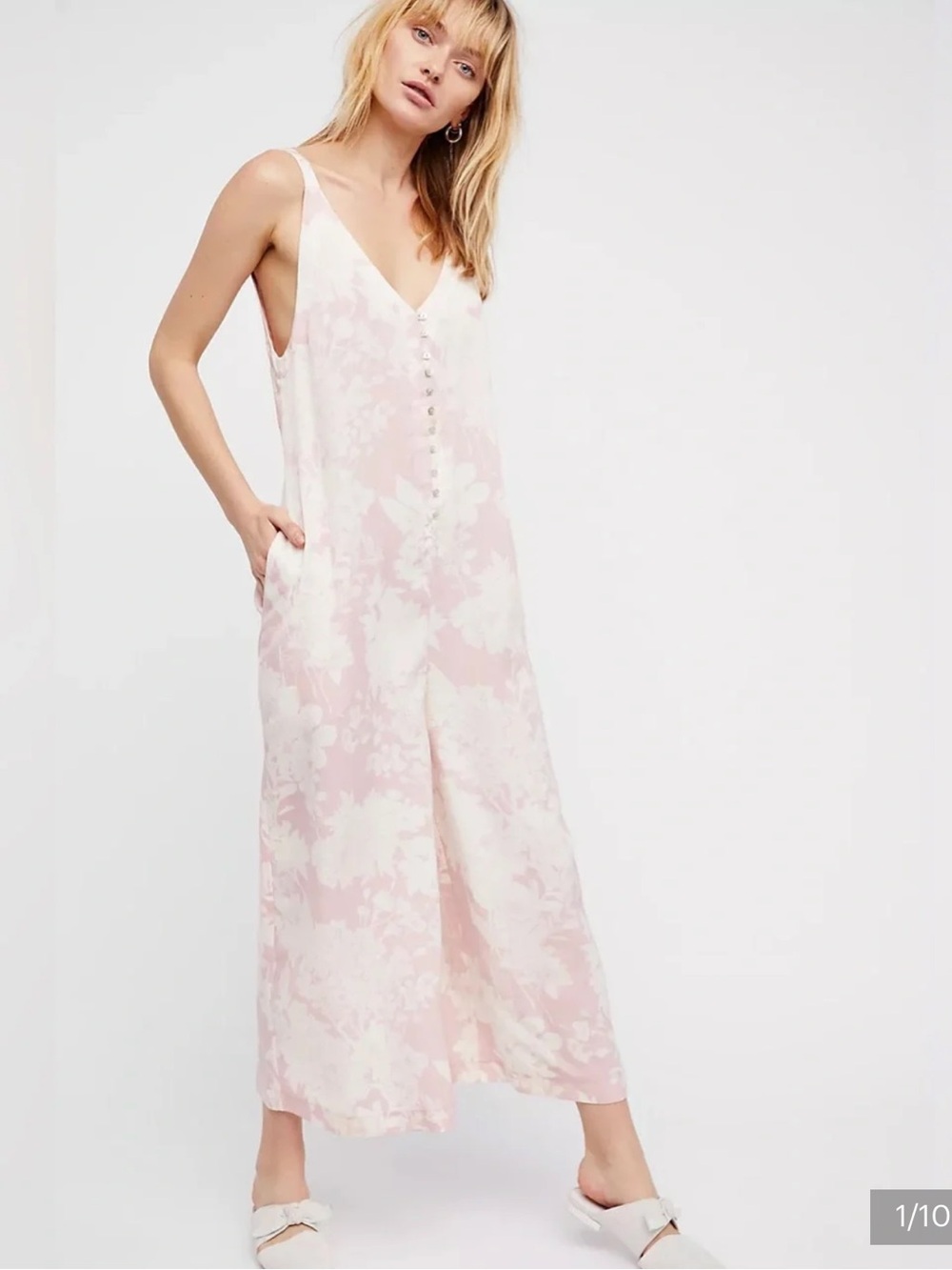 Free People pink silky jumpsuit L